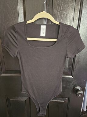 Brand New Never Worn Apostrophe Square Neck Black Ribbed Bodysuit